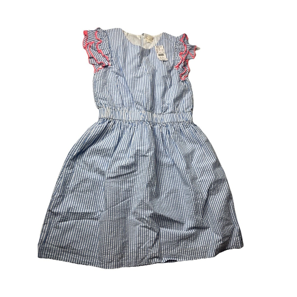 J Crew Crewcuts Girls Striped Dress Size 12 White Blue Pink Seersucker NWT